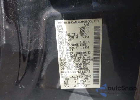 2008 Nissan Frontier Se from USA, damaged, VIN 1N6AD07U38C421672